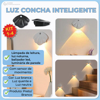 Kit 4 Luminária Arandela Led Concha Inteligente Com Sensor de Luz e 3 tons de luz Sem Fio em Oferta na Shopee