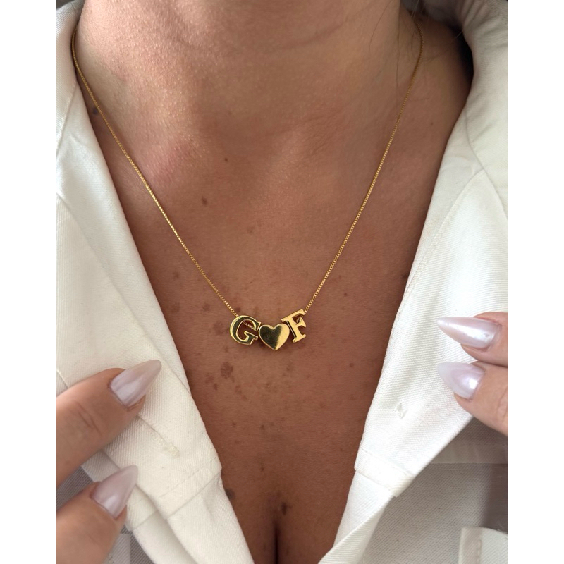 COLAR PERSONALIZADO ATÉ 3 LETRAS FEMININO FOLHEADO A OURO 18k em Oferta na Shopee