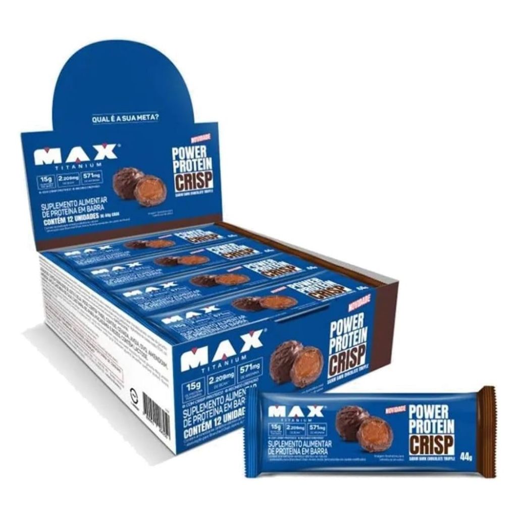Barra De Proteína Max Titanium Power Protein Crisp Dark Chocolate Truffle Com 12 Unidades de 44g - Health