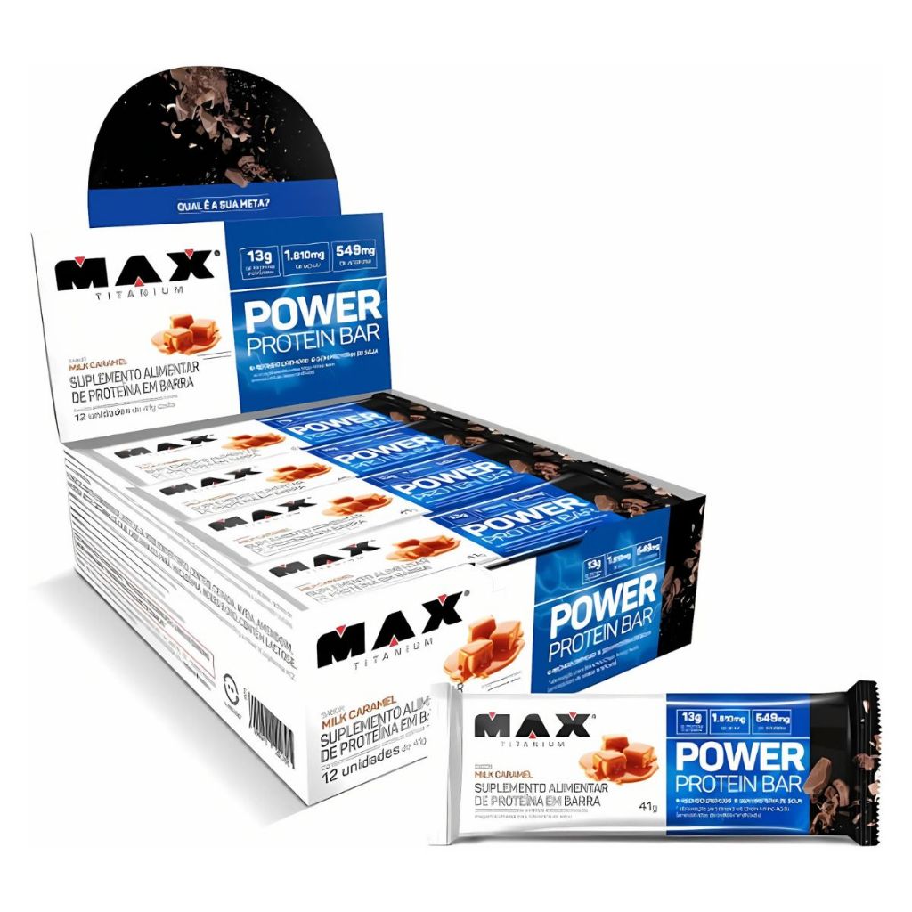 Power Protein Bar Max Titanium Milk Caramel 12un De 41g em Oferta na Shopee