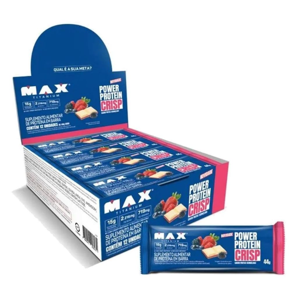 Barra De Proteína Max Titanium Power Protein Crisp Frutas Vermelhas Com 12 Unidades de 44g