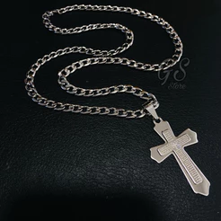 Corrente + Pingente Prata Colar Masculino Aço Inox Anti Alérgico 316L Ref. Nk 1:1 1.6 Cruz Pai Nosso Pratado