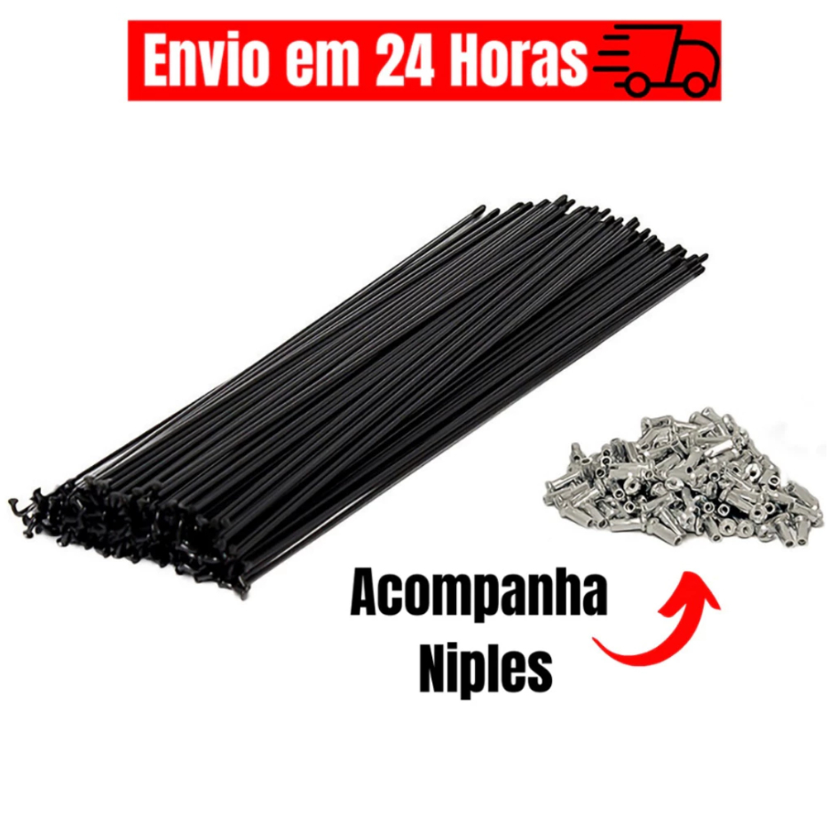 Raio Preto 2.0 x 288  2.0 Fina com Niple Para Aro 29 - Kit 36 - 72 - 144 Grosa Fechada