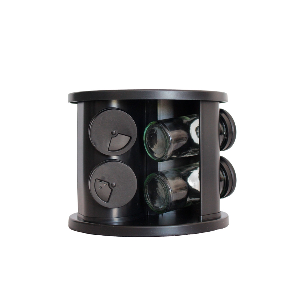 Porta Condimentos Giratório Com Potes de vidro preto - Home & Living