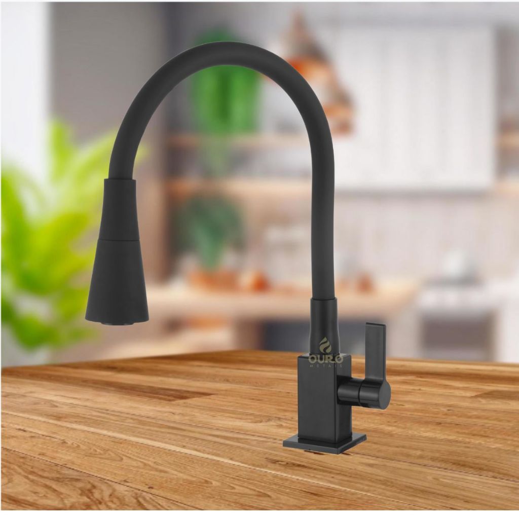 Torneira Gourmet Cozinha Mesa Bancada Pia Flexível Preta Abs