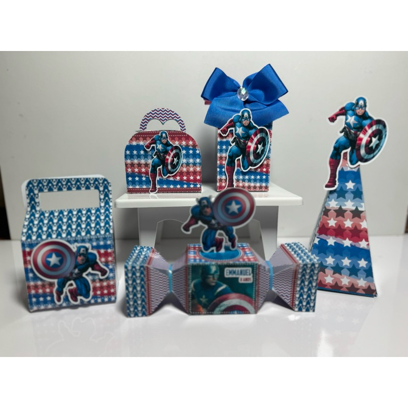 PEGUE E MONTE |Kit Festa Infantil Capitão América - Vingadores | Lembrancinha Aniversário | Caixinhas Personalizadas