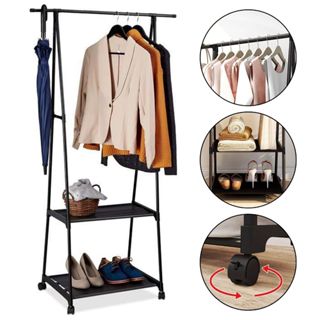 Arara De Roupas Com Rodinha Prateleira Cabideiro De Chão Para Loja Casa Quarto em Oferta na Shopee
