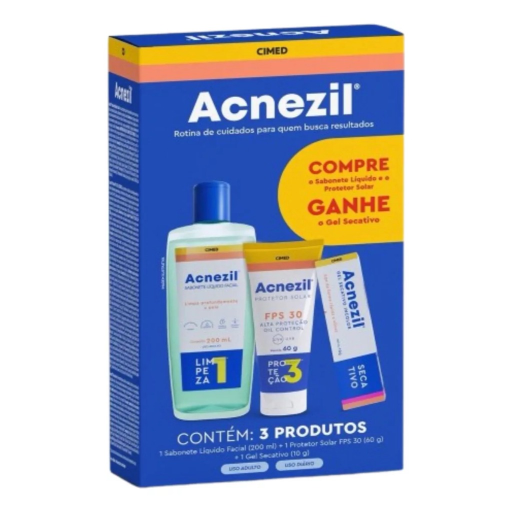 Kit Acnezil C 1 Sabonete E 1 Protetor Sol + 1 Gel Secativo