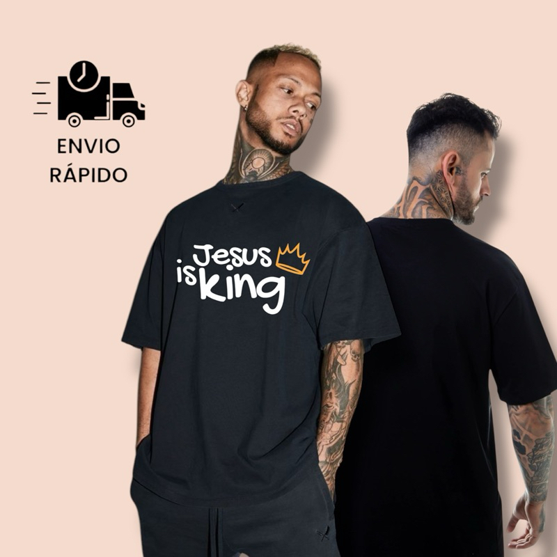Camiseta Algodão Premium Camisa Masculina Blusa Preta Unissex Jesus Evangélica Oversized Streetwear Academia Maromba