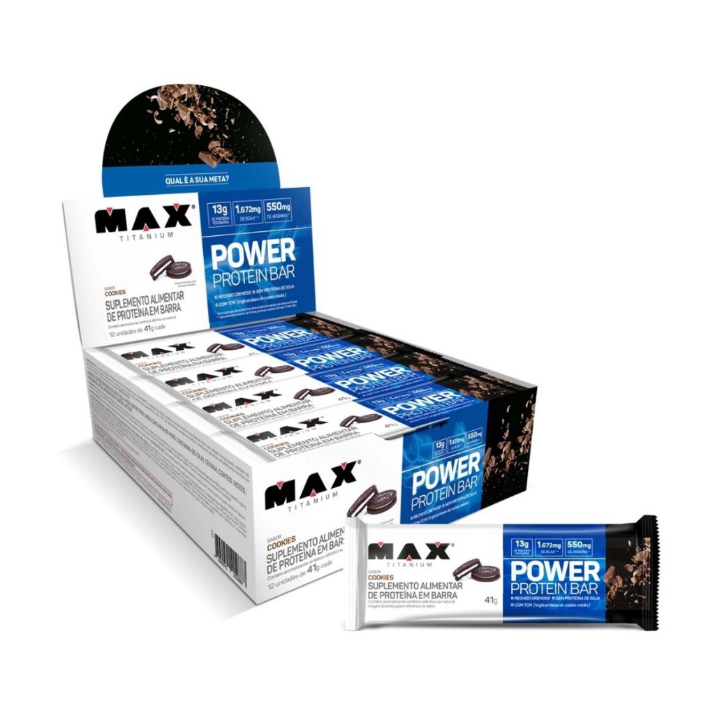 Power Protein Bar Max Titanium Cookies com 12 unidades de 41g - Health