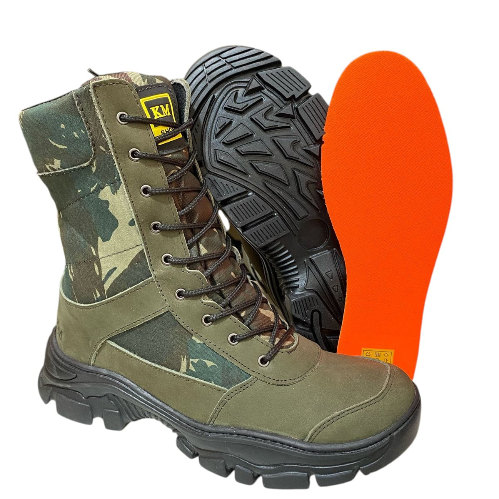 coturno masculino tática militar camuflado couro de ziper bota antiderrapante extra leve confortável