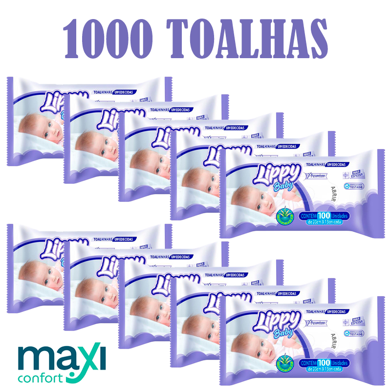 Kit 10 Toalha Umedecida Lippy Premium (1000 Toalhas)