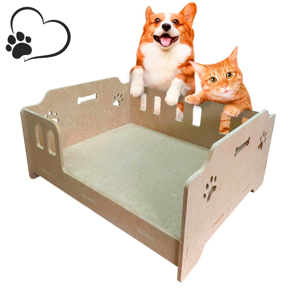 Cama Caminha Sofá personalizada para Pet Gato Cachorro Modelo Berço MDF Crú