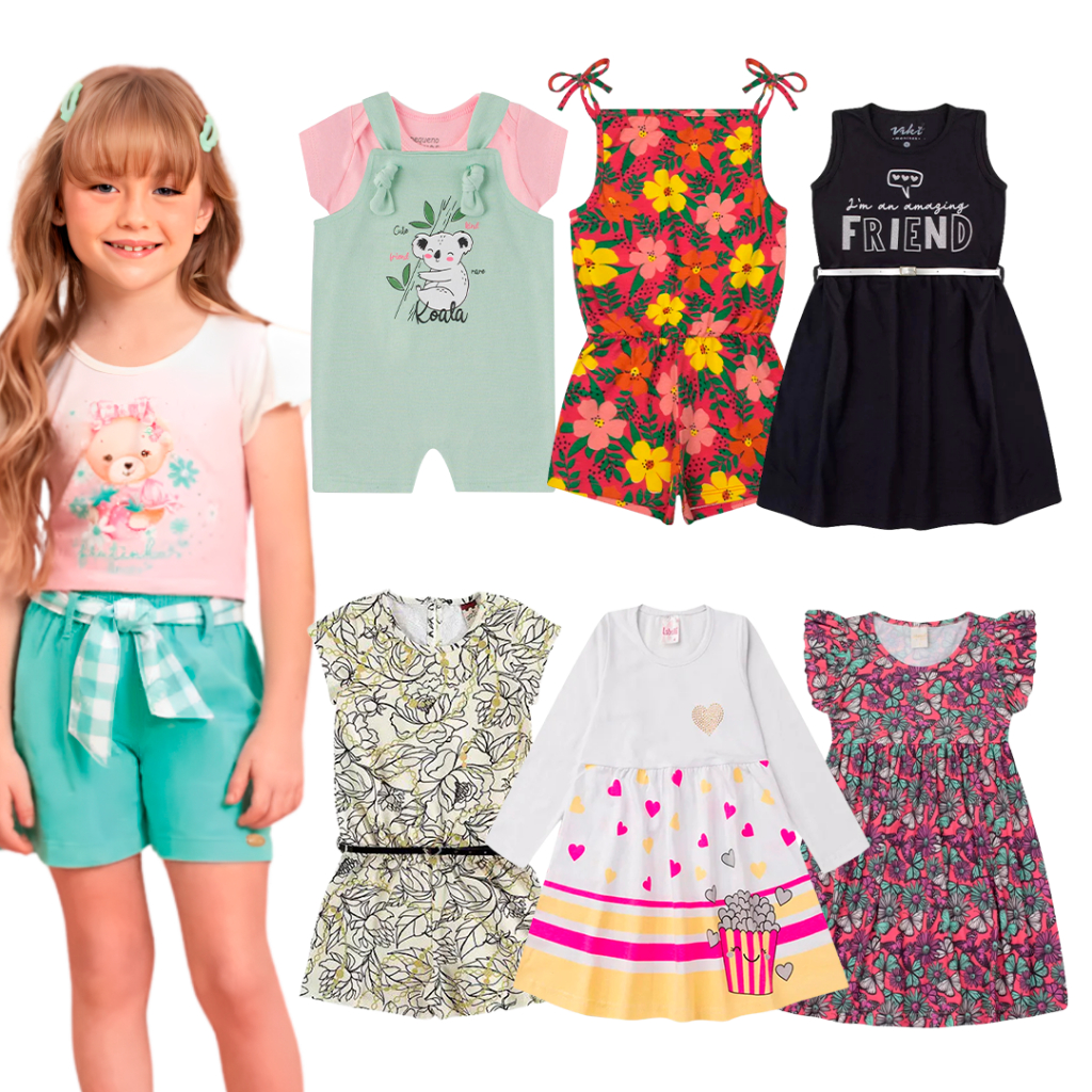 Roupa Infantil Menina | Vestido Calça Blusa Camiseta | Peça Sortida e Aleatória | Femina Promoção