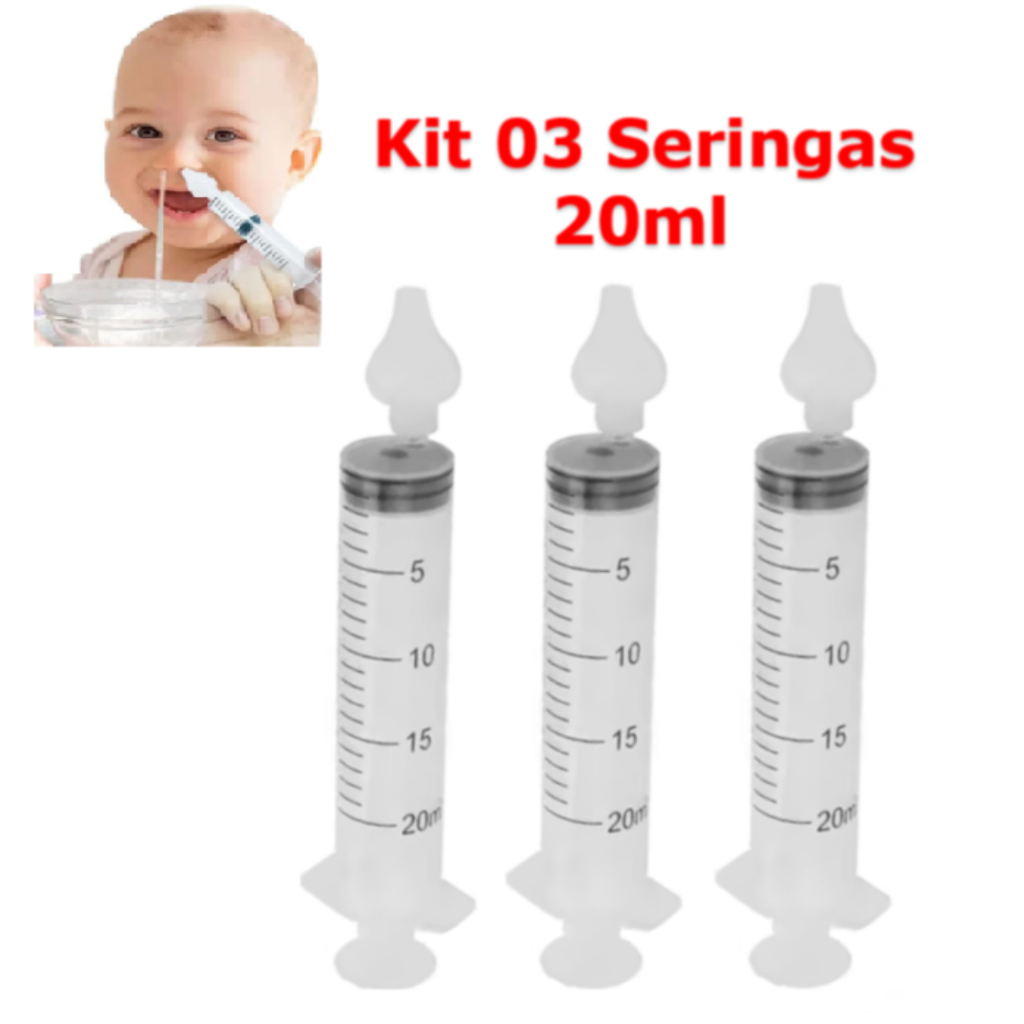 Kit 03 Seringas 20 ML Higienização Lavagem  Limpeza Nasal com Bico macio de silicone  Para uso Adulto e Infantil