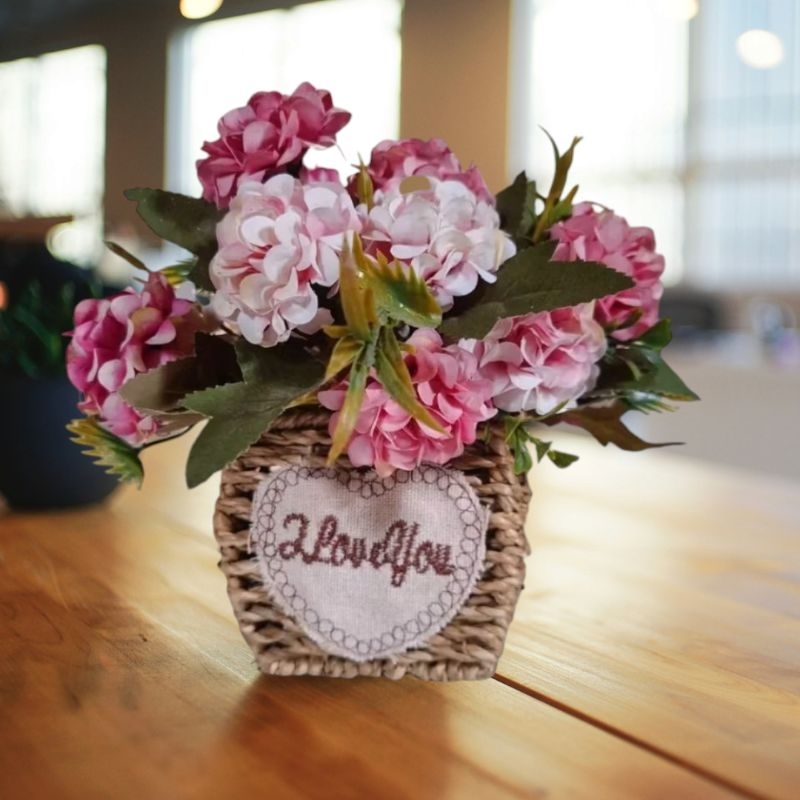 Cesto de Palha Decorativo Rústico – Vaso Cachepô para Mesa, sala e Decoração - Love You