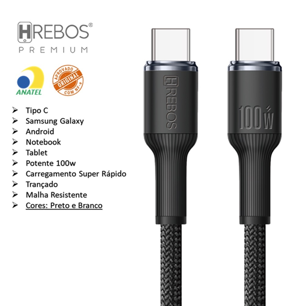 Cabo Tipo C Compatível Iphone 15 16 Pro Max 100w Trançado Notebook Tablet Android Samsung 1m 2m 3m