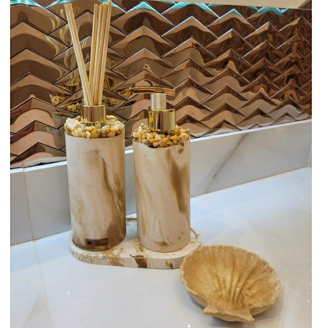 Kit Lavabo c/ 4 Pç Difusor Aromatizador, Saboneteira, Porta Joia e Bandeja Banheiro Sala Escritório em Oferta na Shopee