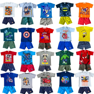 Kit Conjunto Dani Kids Infantil para Meninos 10 Peças de Roupa - 5 Camisetas e 5 Bermudas Estampadas em Oferta na Shopee