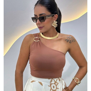 Blusa Feminina Nula Manga Argola Assimetrica Dourada Suplex Elegante Mula Manca