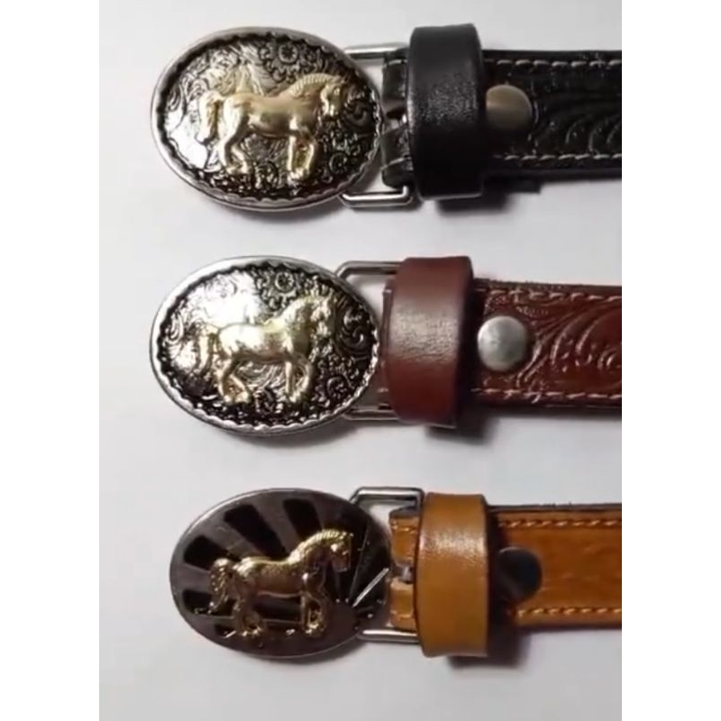 Cinto infantil feminino mangalarga de couro Trançado com Aplique fivela de cavalo