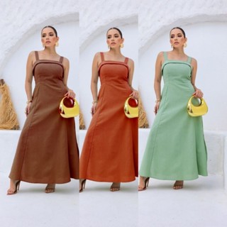 Vestido Longo Linho Elegante Alça Grossa