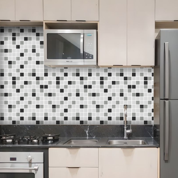 Adesivo Pastilha Cinza e Preta Cozinha Autocolante Lavável