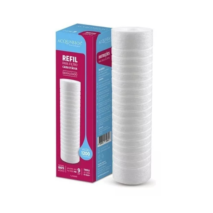 Refil de Reposição PP Ranhurado Para Acqua Blue Acqua 230 RH Para Filtro Caixa D'água 25 Micras