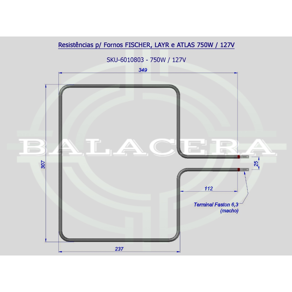Resistências p/ Fornos FISCHER, LAYR e ATLAS 750W / 127V SKU-6010803 - 750W / 127V