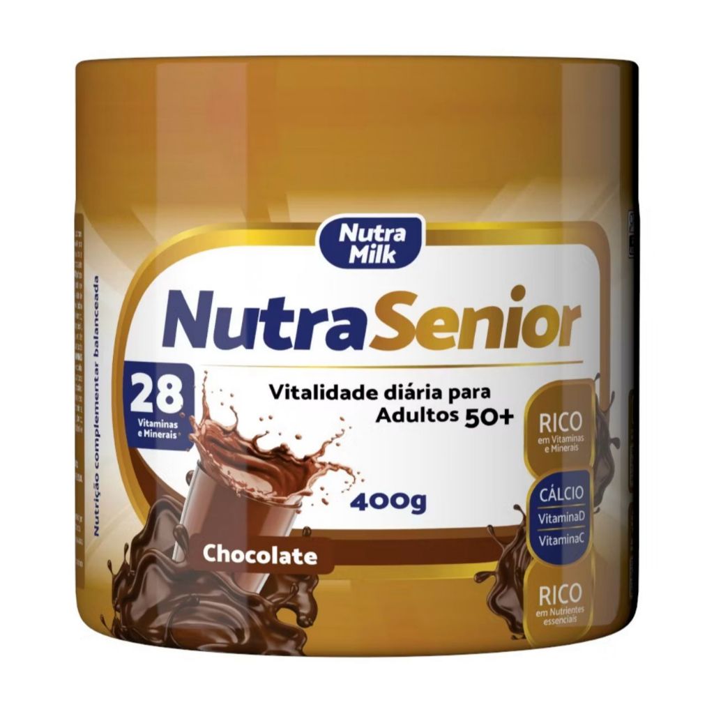 Nutra Senior Sabor Chocolate Adulto 50+ Complemento Alimentar 400g - 28 Vitaminas e Minerais em Oferta na Shopee