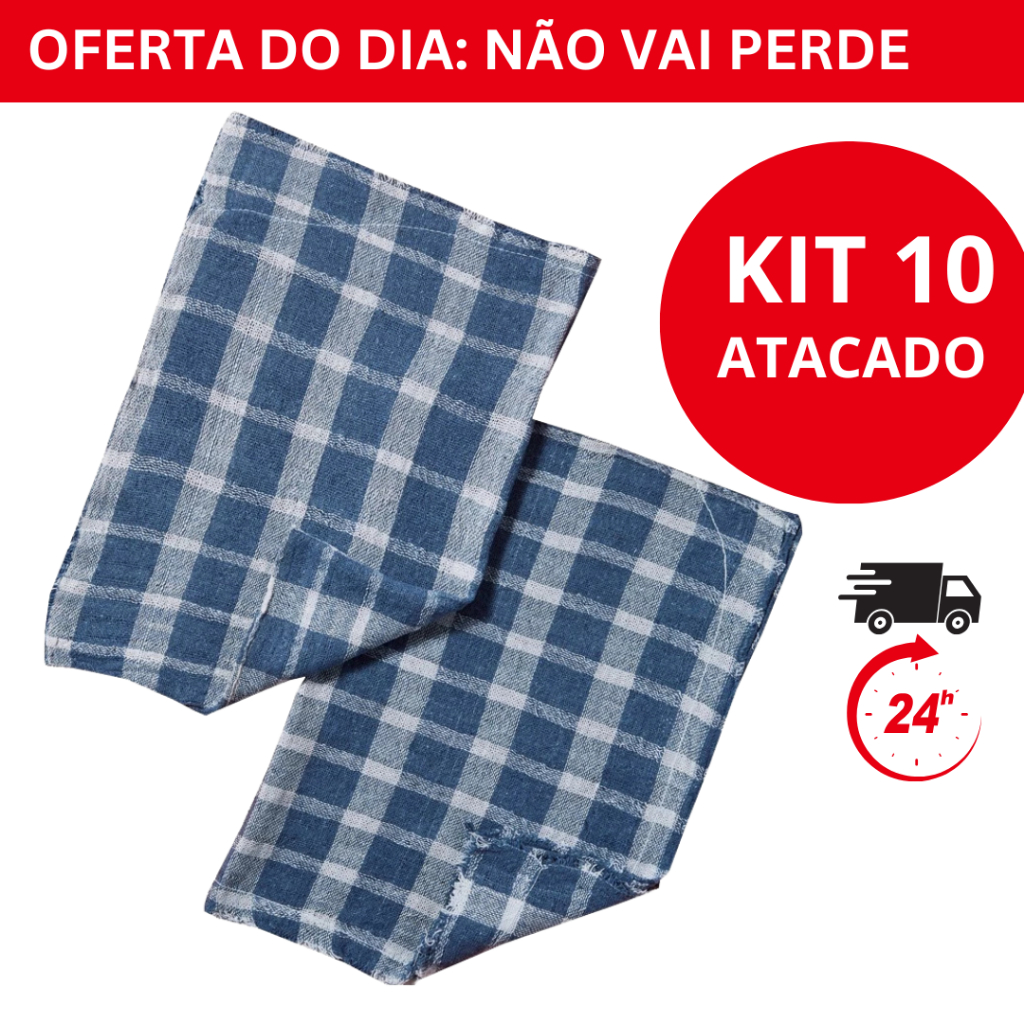 Pano De Chao Saco Atacado Xadrez Premium Kit Com 3 Peças