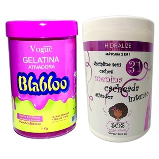 Gelatina Capilar Blabloo 1Kg + Creme de Pentear Menina Cacheada Bomba de Cachos Super Definição 1kg em Oferta na Shopee