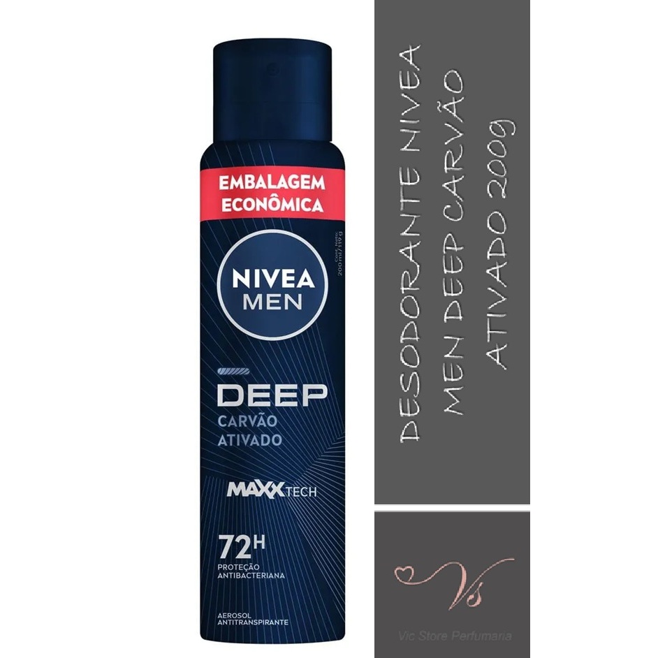 Desodorante Antitranspirante Aerossol NIVEA MEN Deep Carvão Ativado MaxxTech 200ml