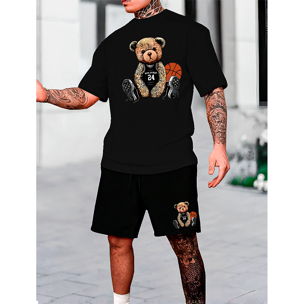 Kit Camisa Shorts Masculino Urso Basquete Conjunto Camiseta Bermuda Academia