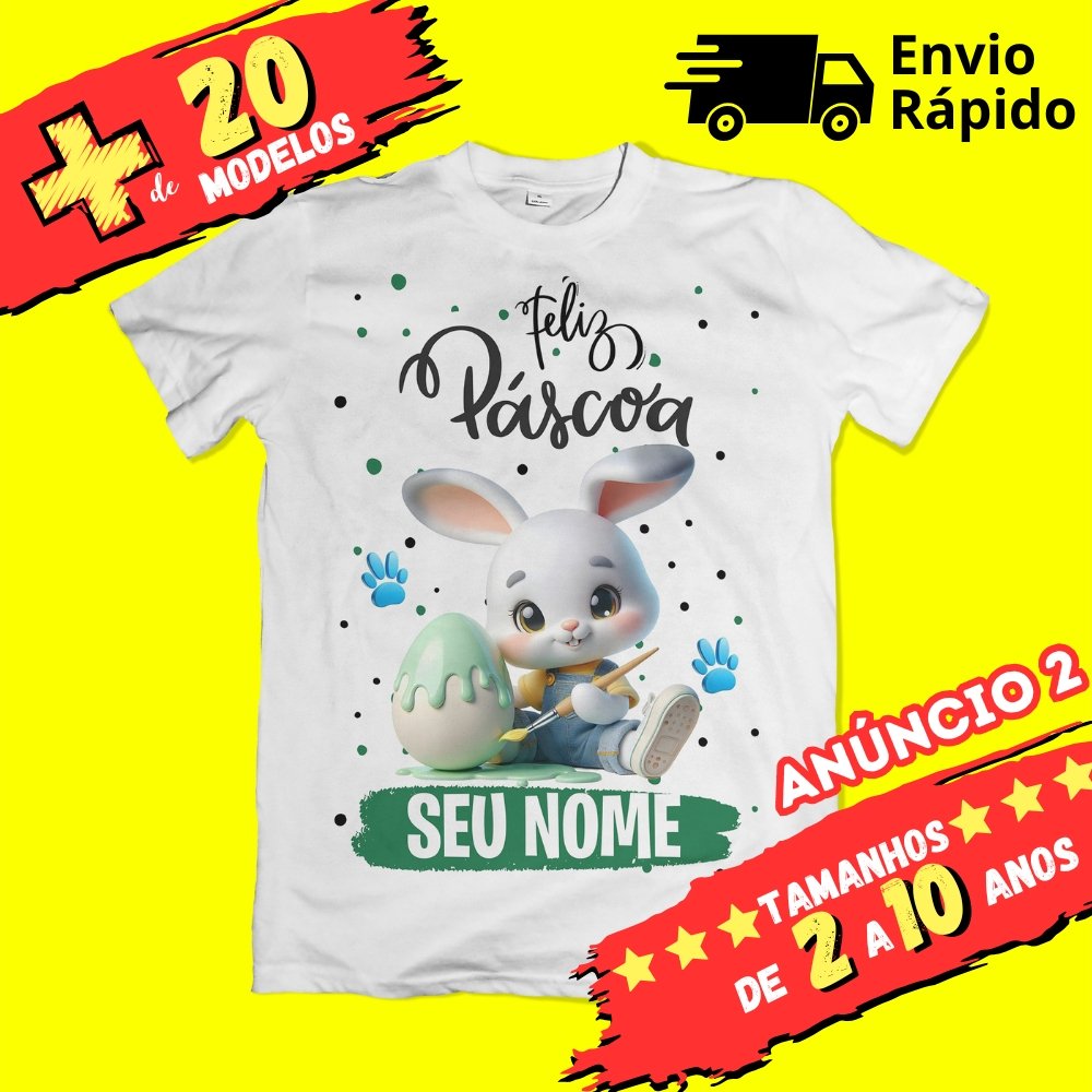 Camiseta Infantil Unissex Páscoa - Feliz Páscoa - Personalizada com nome (Opcional) em Oferta na Shopee