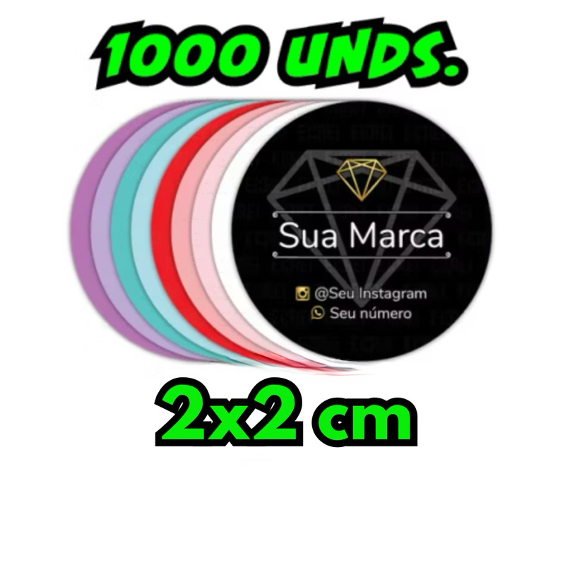1000 ou 500 unds. Adesivos Etiquetas Rótulos 2x2 cm Personalizados com a sua Logo ou Arte com Corte em Oferta na Shopee