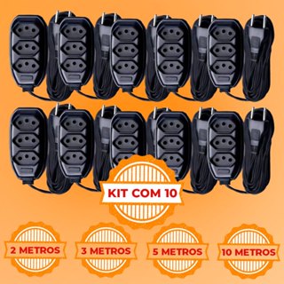 Kit 10 Extensões 2 a 10 metros Elétrica Preta 110w/220w em Oferta na Shopee