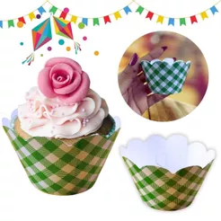 12~60 SAIA PARA CUPCAKE, VERDE XADREZ- FESTA JUNINA (CHOCO)