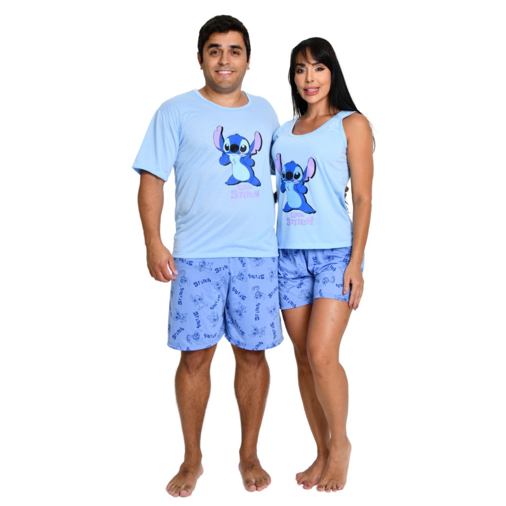 Kit Pijama Masculino e Feminino Casal Combinado Personagens Malha Premium em Oferta na Shopee