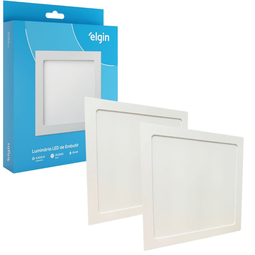 Kit 2 Luminaria Painel Plafon Embutir Bivolt Quadrado 24w Led Teto - ELGIN - Home & Living