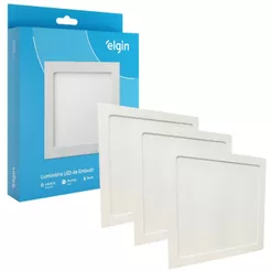 Kit 3 Luminaria Painel Plafon Embutir Bivolt Quadrado 24w Led Teto - ELGIN