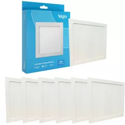 Kit 6 Luminaria Painel Plafon Embutir Bivolt Quadrado 24w Led Teto - ELGIN
