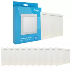 Kit 10 Luminaria Painel Plafon Embutir Bivolt Quadrado 24w Led Teto - ELGIN