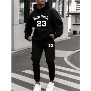 Conjunto Canguru New York 23 Casaco Blusa de Frio Com Capuz e Bolso + Calça Moletom Jogger 23 (LATERAL) Unissex