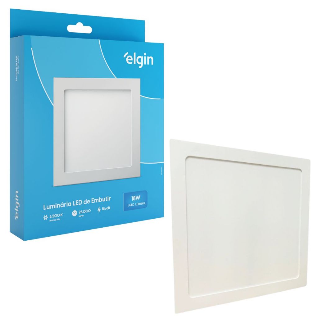 Luminária Painel Plafon Embutir Quadrado Led 18w Bivolt ELGIN