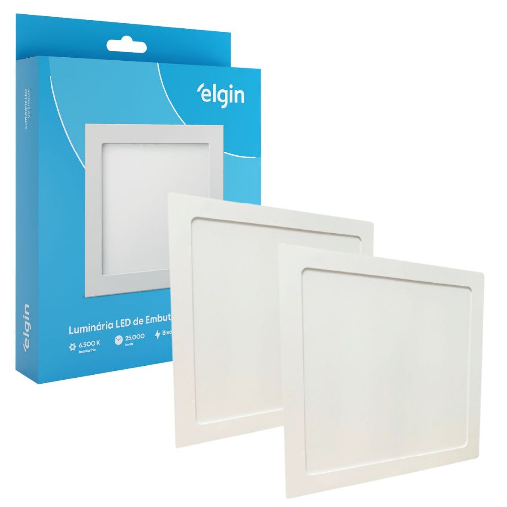 Kit 2 Luminária Painel Plafon Embutir Quadrado Led 18w Bivolt ELGIN - Home & Living