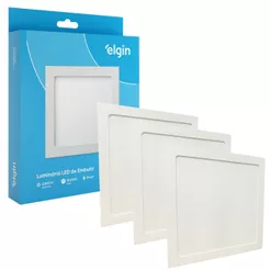 Kit 3 Luminária Painel Plafon Embutir Quadrado Led 18w Bivolt ELGIN