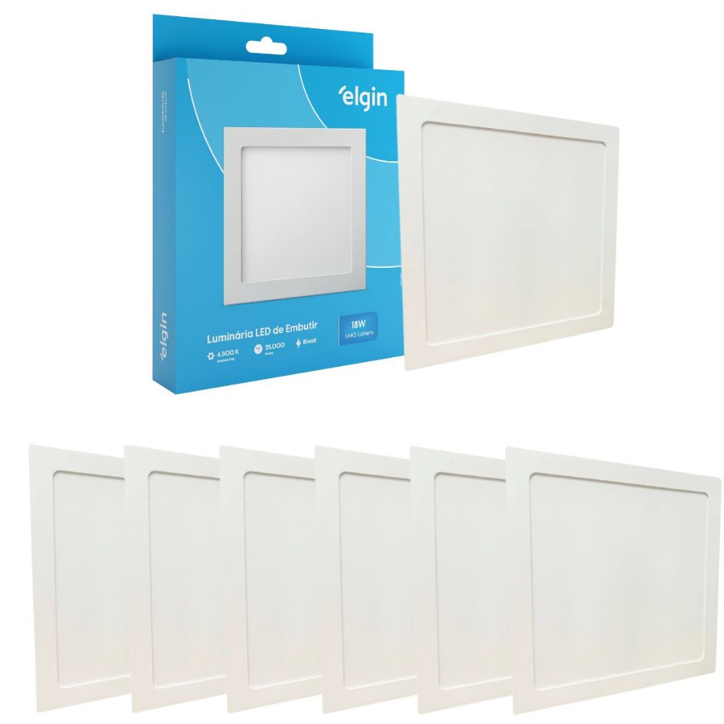 Kit 6 Luminária Painel Plafon Embutir Quadrado Led 18w Bivolt ELGIN em Oferta na Shopee
