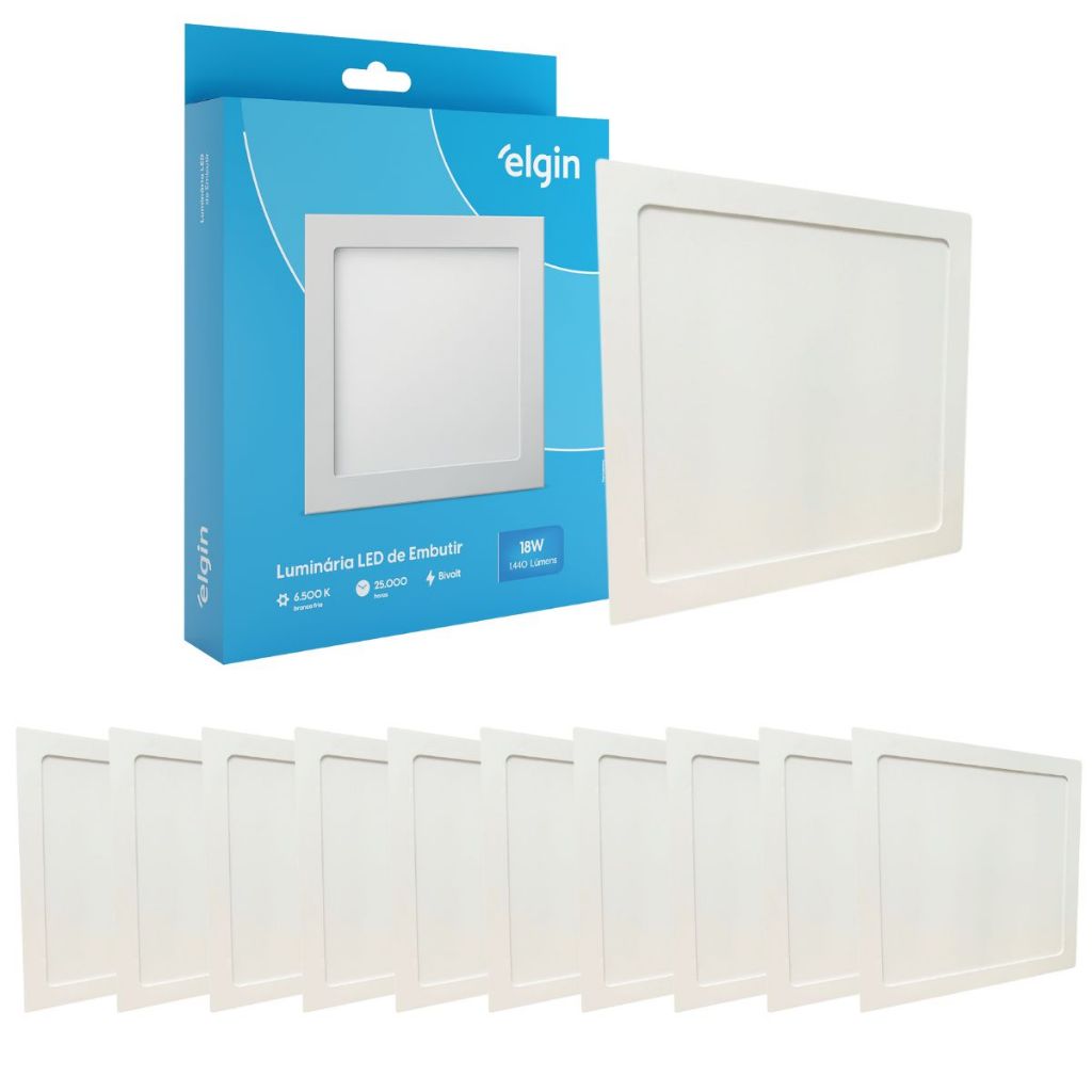 Kit 10 Painel Plafon Embutir Quadrado Led 18w Bivolt ELGIN em Oferta na Shopee