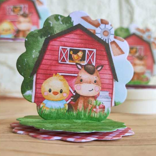 Kit Aplique 3D, 10, 20, 30 ou 40 und. Tag Personalizada Fazendinha Vermelha, Festa, Lembrancinha.